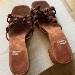 Jeffrey Campbell Suede Floral Appliqué Heels Brown Size 10 / 41